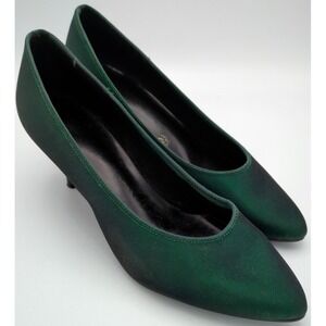 green satin dress shoes Hunter Green Satin Girls Ballet Flats with Navette Cluster Rhinestones 9 Toddler main image 1
